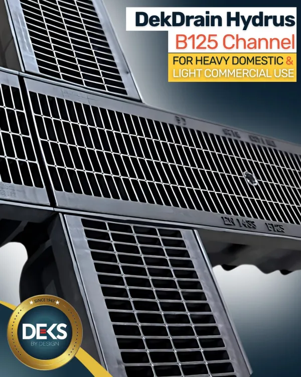 DekDrain Hydrus B125 Channel C/W Plastic grating